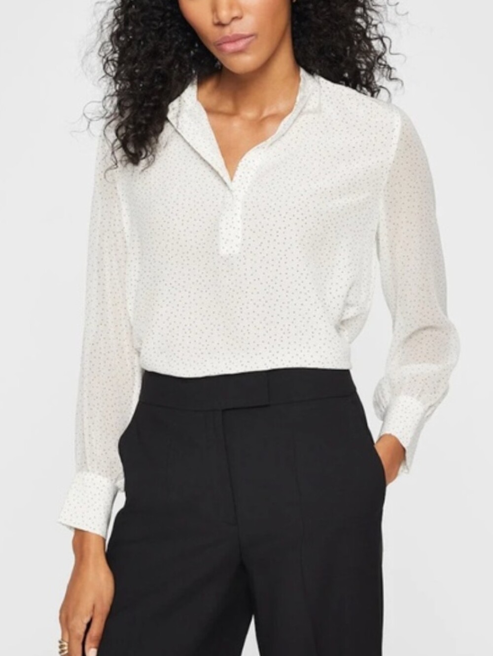 EUC Club Monaco Popover Chemise Silk Shirt in Dot Print